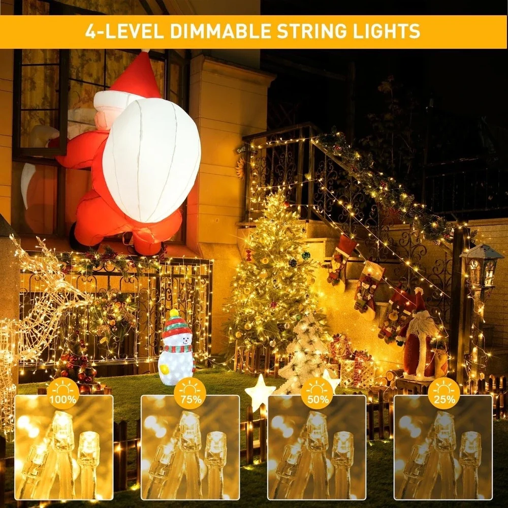 600 LED Christmas Lights Outdoor Indoor String Lights 8 Modes Warm White 206 FT